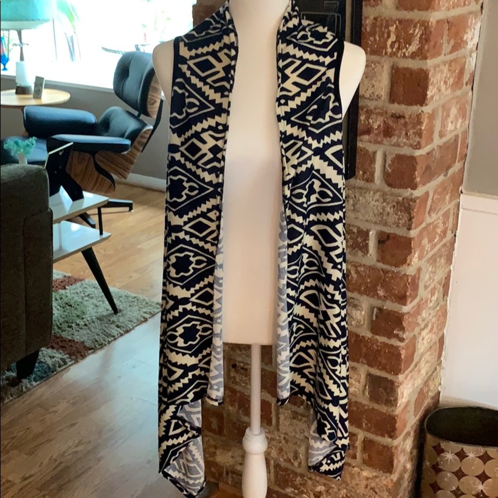 Dark Navy and Cream Long Vest